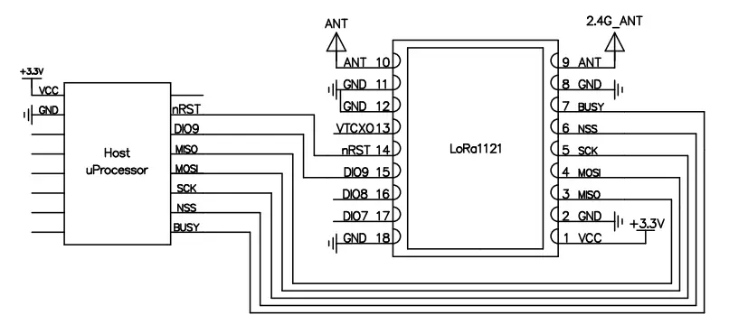 Diagrama de circuito de aplicação do módulo lora lora1121