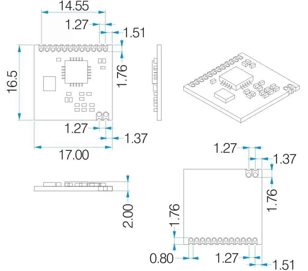 Dimensões mecânicas do módulo transmissor e receptor RF RF4431 Dimensões mecânicas do módulo transmissor e receptor RF RF4431
