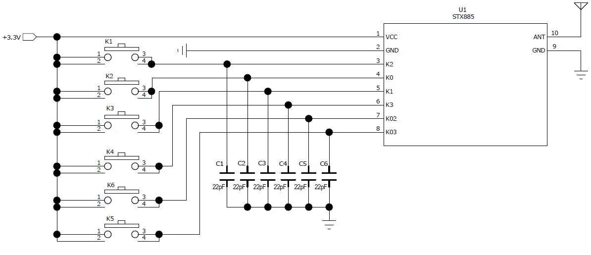 Circuito de aplicação do módulo transmissor ASK sem fio STX885 Circuito de aplicação do módulo transmissor ASK sem fio STX885