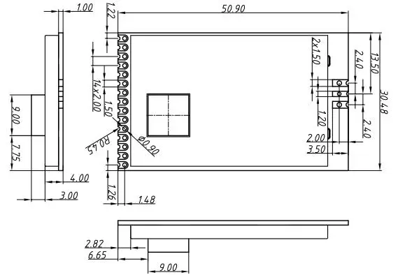 Dimensões mecânicas do módulo gateway LoRaWan Definição do pino do módulo gateway LoRaWan LoRaWan1301 Dimensões mecânicas do módulo gateway LoRaWan Definição do pino do módulo gateway LoRaWan LoRaWan1301