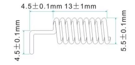 Dimensões da antena de mola de 868 MHz OD868-TH13 Dimensões da antena de mola de 868 MHz OD868-TH13