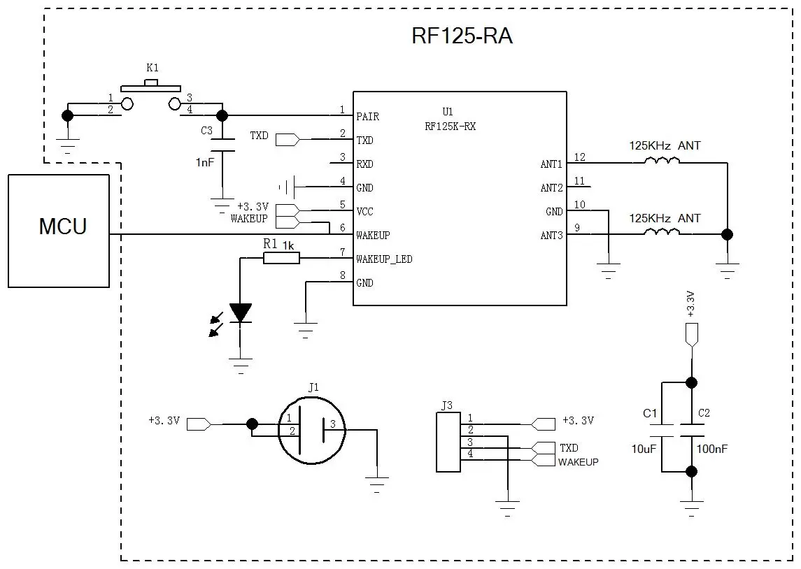 Diagrama de aplicação da conexão do módulo receptor RF125-RX