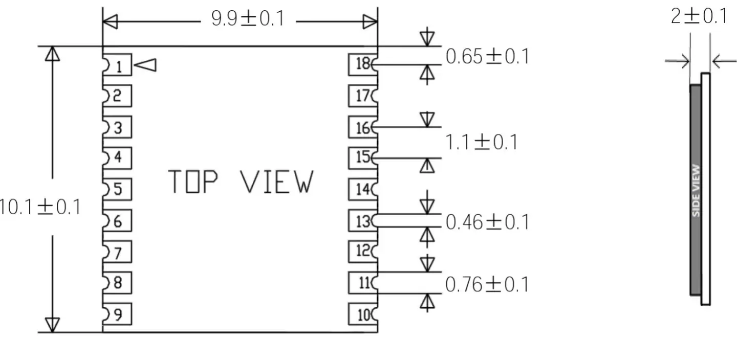 Dimensões mecânicas do módulo GPS GPS01