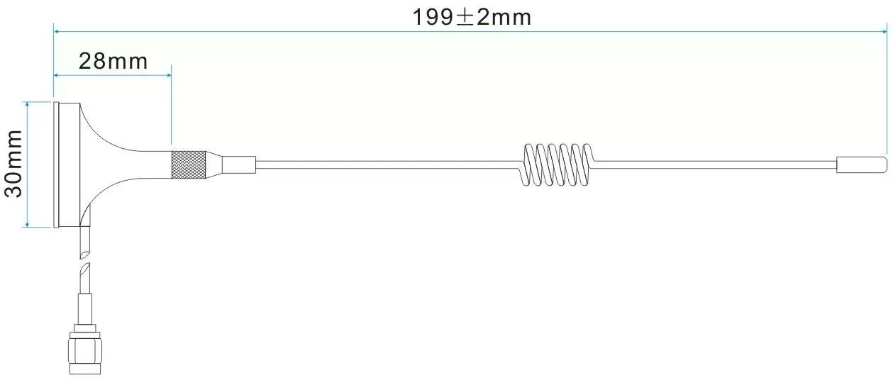 Dimensões da antena de sucção pequena de alto ganho de 315 MHz SW315-XP1M Dimensões da antena de sucção pequena de alto ganho de 315 MHz SW315-XP1M