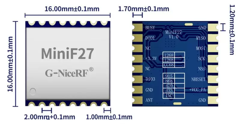 Módulo de comunicação sem fio tamanho Mini27