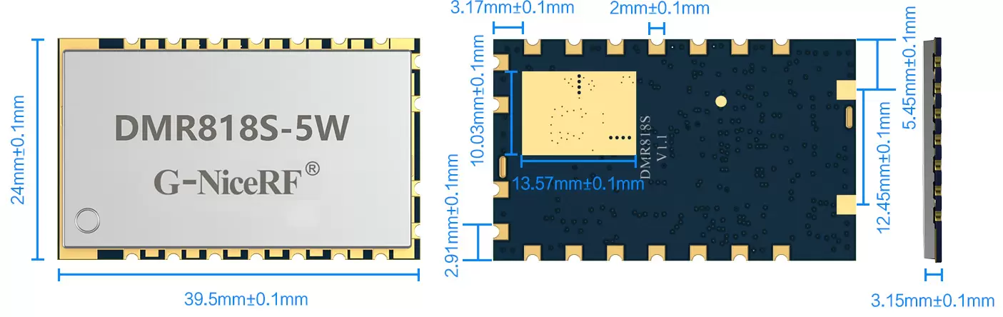 Módulo de intercomunicação DMR DMR818S-5W tamanho