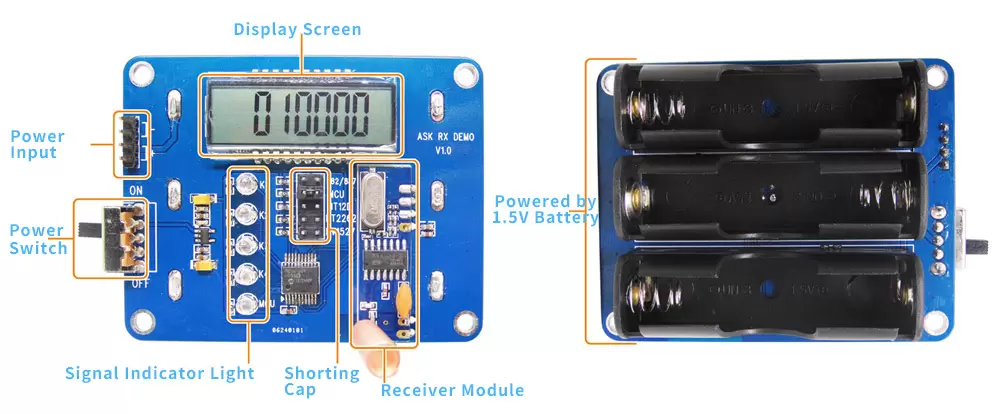 Placa DEMO para série de módulos receptores ASK Placa DEMO para série de módulos receptores ASK