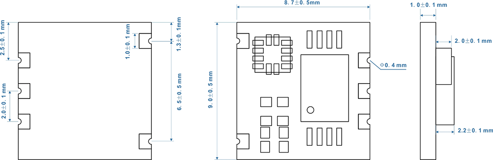 Dimensões mecânicas do módulo pedômetro 3D STP101M