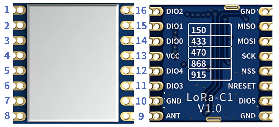 Definição de pinos do módulo LoRa sem fio 433/470 MHz LoRa1278-C1