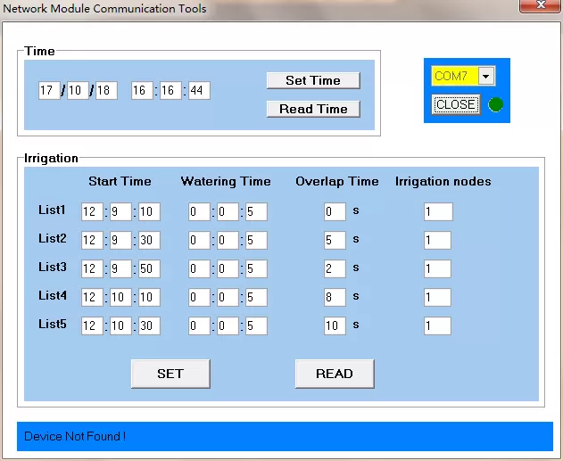 Interface de software de controle para PC para sistema de irrigação sem fio