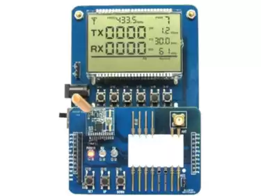 Como o módulo RF coopera com a placa de demonstração DEMO para definir os parâmetros e depurar o programa