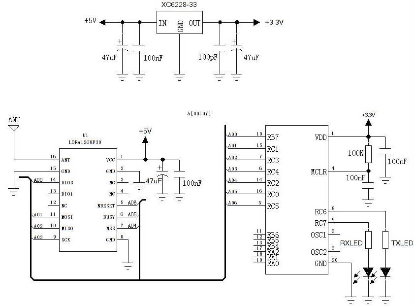 módulo sem fio LoRa1268F30-Circuito de aplicação típico