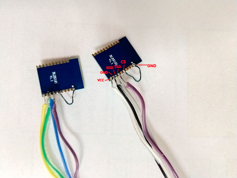 Vista traseira da conexão de 2 unidades do módulo BLE BLE5101