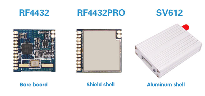 Módulo sem fio RF4432PRO com tampa de blindagem e módulo sem fio SV612 com revestimento em liga de alumínio