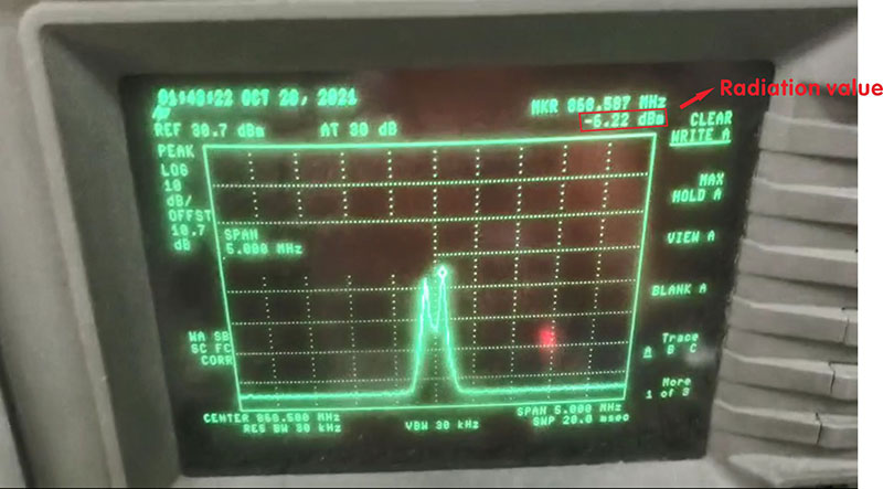 Valor de radiação no gráfico do analisador de espectro