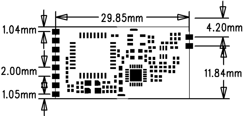 Tamanho mecânico do módulo Uart LoRa LoRa610II