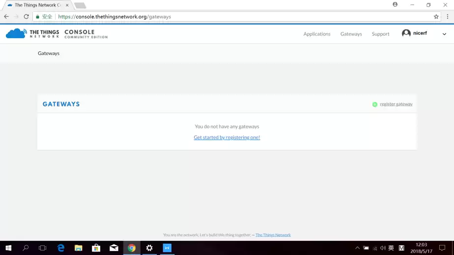 Clique em GATEWAYS para registrar um gateway LoRaWAN