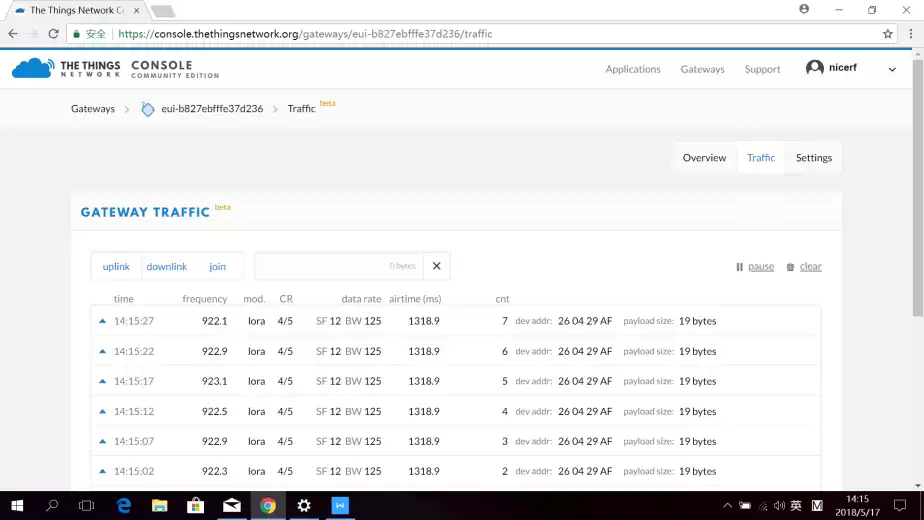 Ligue o nó, podemos ver a atualização dos dados na página de tráfego.