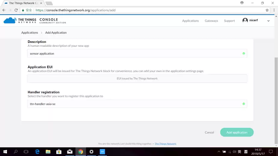 Selecione o registro do Handler como sua configuração de gateway e clique em Adicionar aplicativo