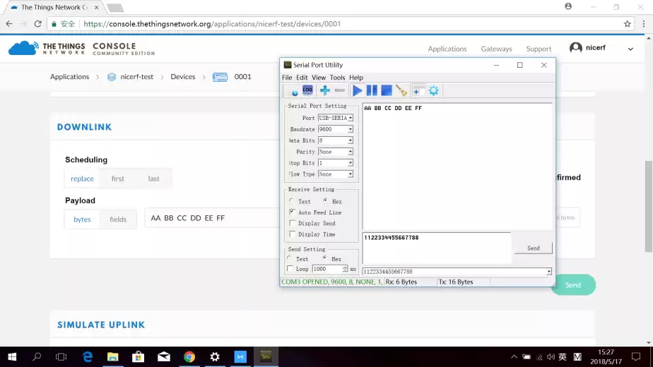 O nó obteve o downlink