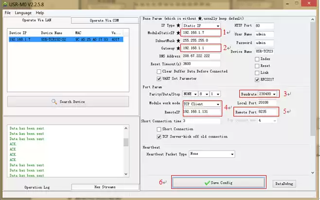 Após clicar no dispositivo pesquisado, modifique os seguintes parâmetros