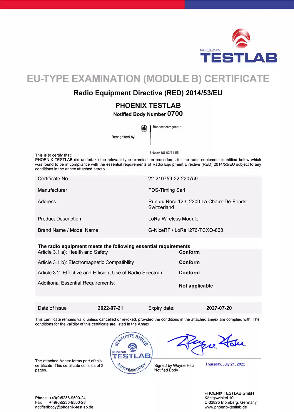 Módulo LoRa LoRa1276-TCXO-868 Passa Certificação CE-RED