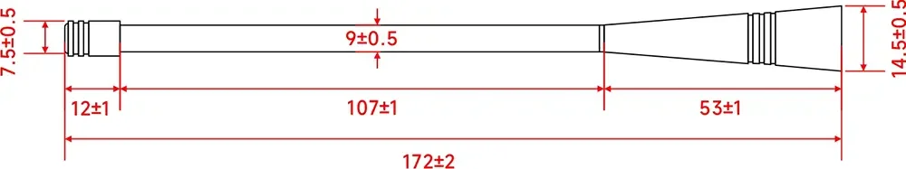 Tamanhos da antena haste SW315-ZB172