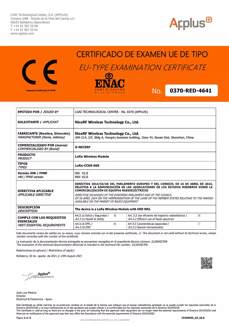 Módulo LoRa Certificação LoRa-CC68-868-CE-RED