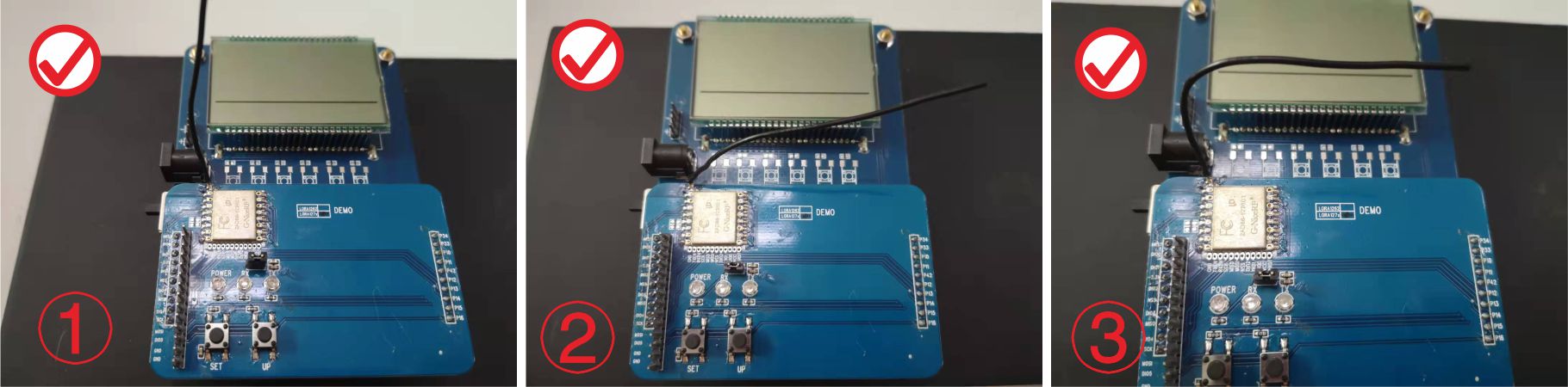 Diagrama de exemplo da instalação correta da antena de fio