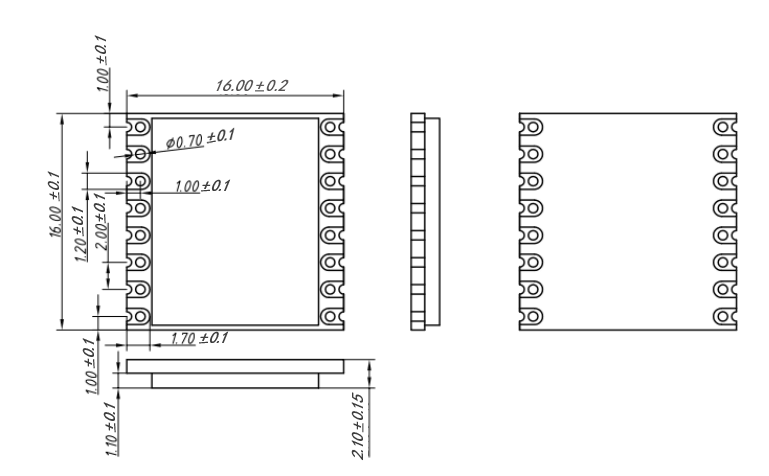 Dimensões mecânicas do módulo LLCC68 LoRa LoRa-CC68