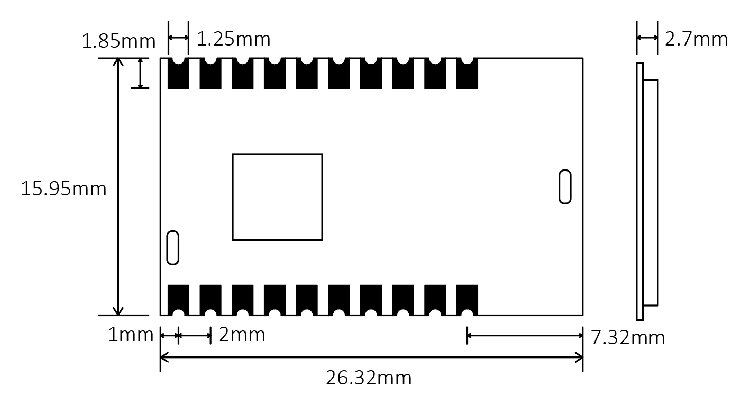 Dimensões mecânicas do módulo LoRa LoRa1268F30-Mini