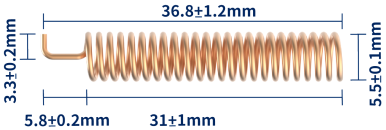 Dimensões da antena de mola de 433 MHz SW433-TH32 Dimensões da antena de mola de 433 MHz SW433-TH32