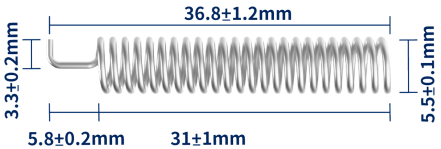 Dimensões da antena de mola de 433 MHz SW433-TH32DN Dimensões da antena de mola de 433 MHz SW433-TH32DN