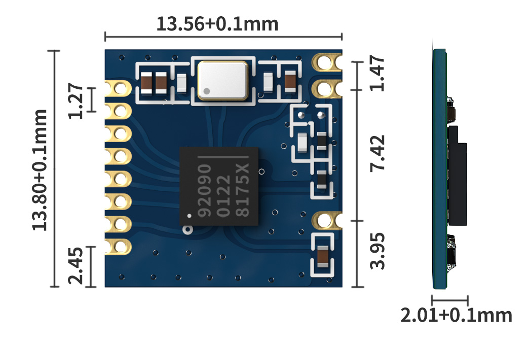 Dimensões mecânicas do módulo sem fio RF de 2,4 GHz de alta sensibilidade RF9209