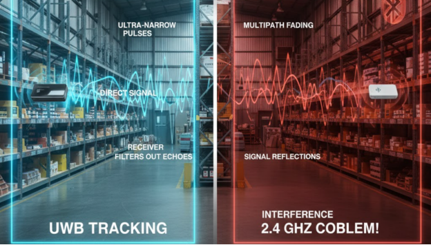 A tecnologia UWB oferece excelente anti-interferência em armazéns.