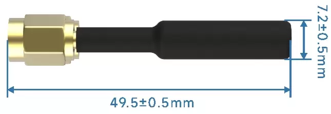 Dimensões mecânicas da antena de haste reta omnidirecional ultra-larga UWB - ZT50
