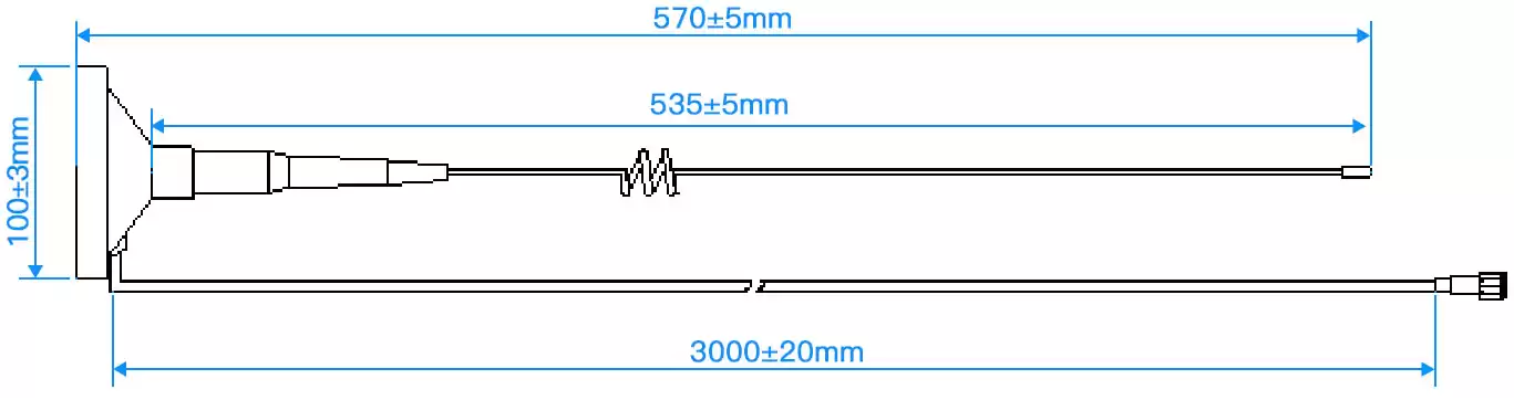 Dimensões mecânicas da antena big sucker de 915 MHz SW915-MAX-XPXM.