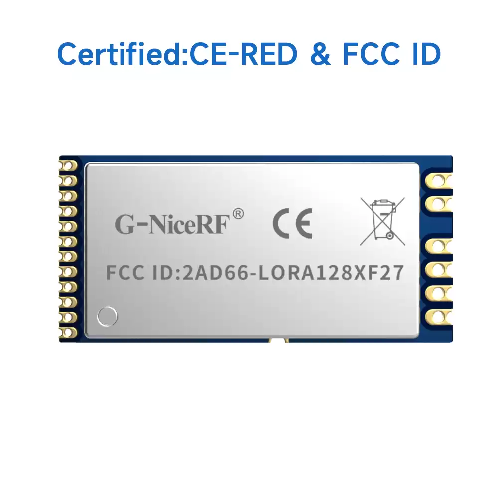 LoRa1280F27: M&oacute;dulo LoRa SX1280 de 500 mW com certifica&ccedil;&atilde;o FCC ID e CE-RED de 2,4 GHz e interface SPI