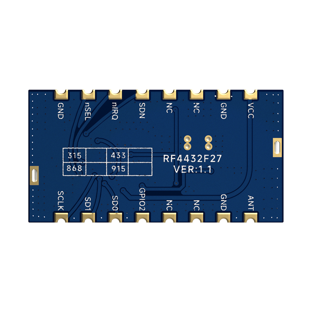RF4432F27: M&oacute;dulo transmissor e receptor RF Si4432 de 500 mW com oscilador de cristal de 10 ppm