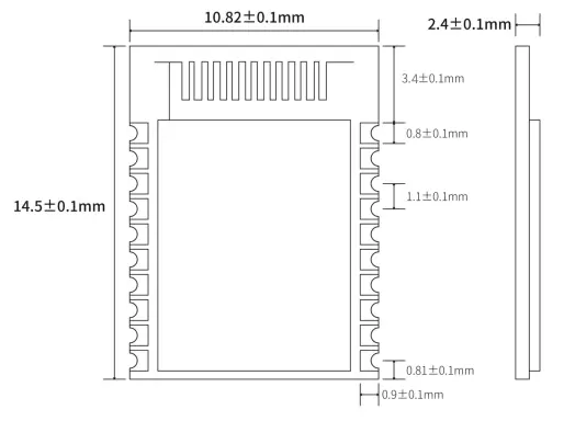 Dimensões mecânicas do chip BLE 5.2 core BLE5201
