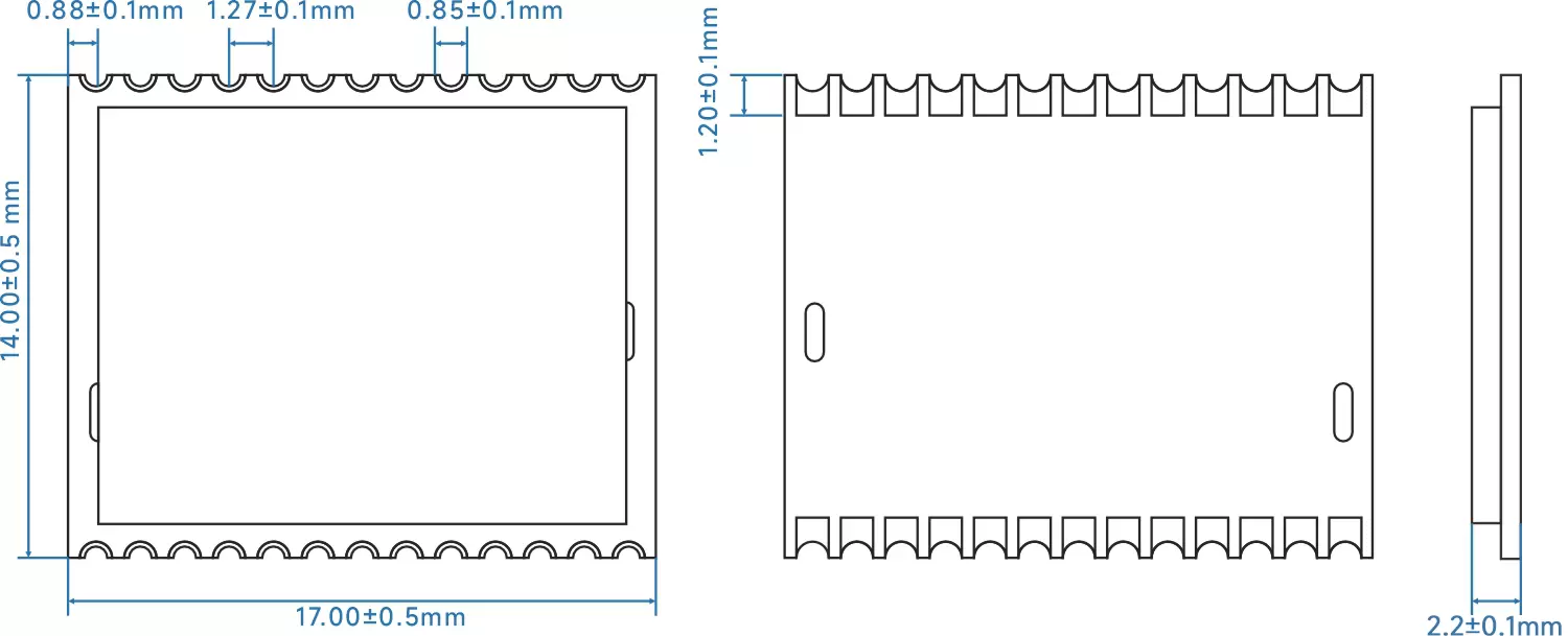 Tamanho do módulo SOC LoRa-STM32WLE5