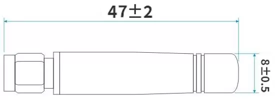 Dimensões da antena de haste SW2400-ZT48