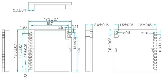 Dimensões mecânicas do módulo RF de 868 MHz RF4463PRO