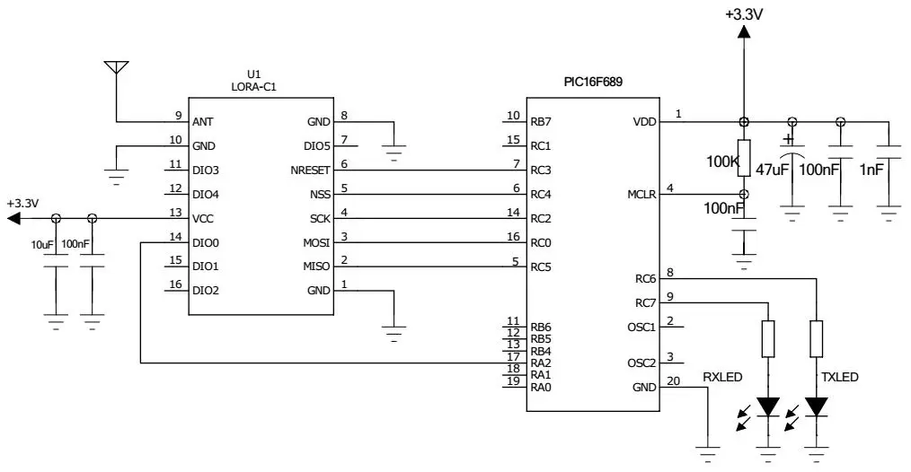 Circuito de aplicação do módulo LoRa SX1276 de 915 MHz LoRa1276-C1-915