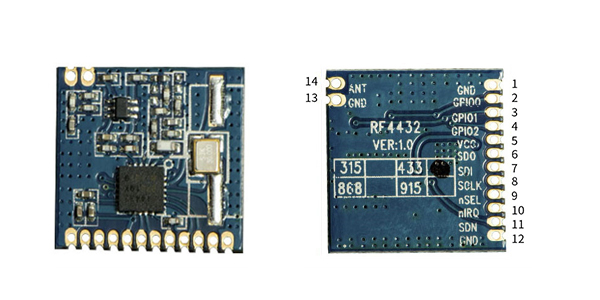 Configuração de pinos do módulo transceptor RF Si4432 de 100 mW RF4432