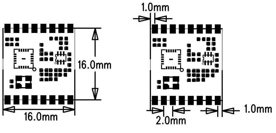 Dimensões mecânicas do módulo transceptor de baixo custo Si4432 RF4432X1