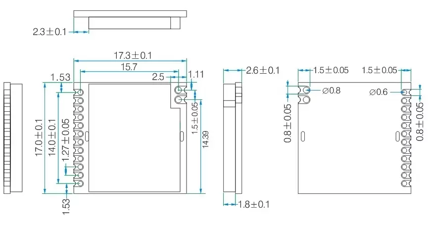 Dimensões mecânicas do módulo sem fio LoRa1276 - 868.