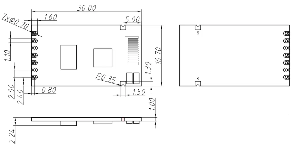 Dimensões mecânicas do módulo de farol UART incorporado Beacon600