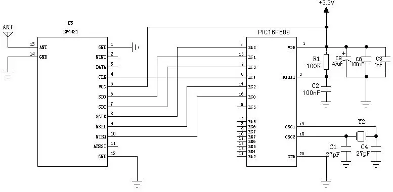 Circuito de aplicação do módulo RF avançado RF4421