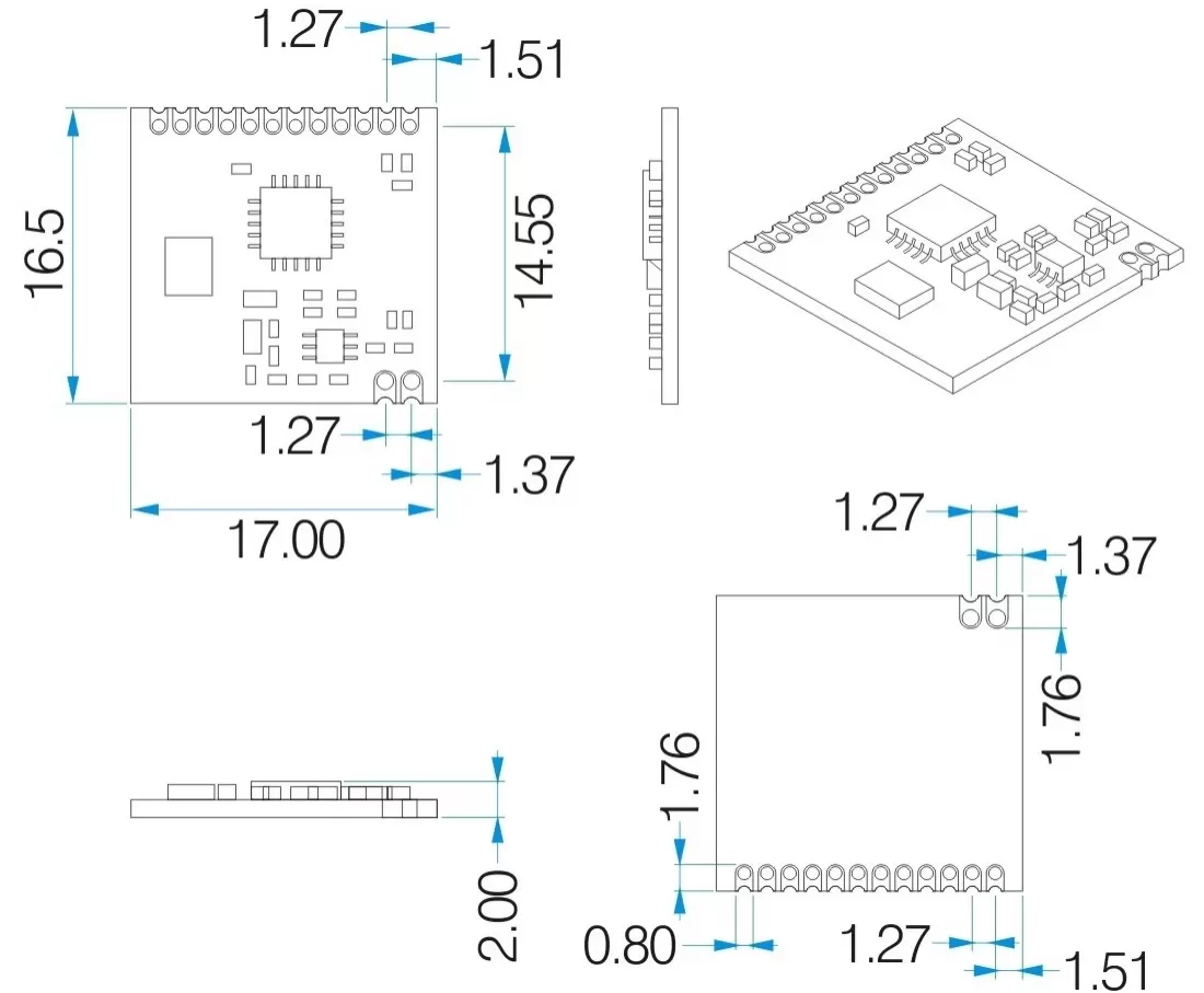 Dimensões mecânicas do módulo RF avançado RF4421